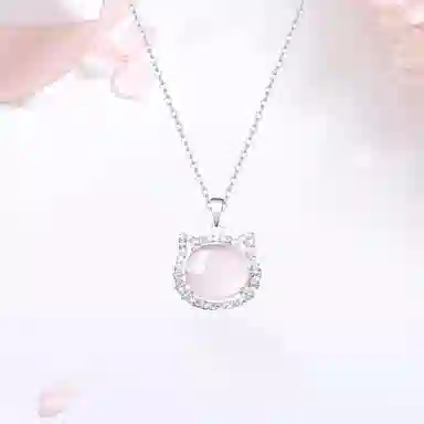 【S999足银|甄选高品质】 金师傅 闪耀猫咪平安锁 招财猫转运 时尚粉嫩气质可爱甜美 百搭日常通勤 小众轻奢高级#好运 玉髓 项链 女款