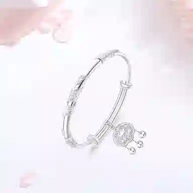 【买一赠一|S999足银|精选高品质】 金师傅 繁花似锦平安锁 吉祥如意长命锁新中式气质优雅百搭#好运 小众轻奢设计高级感 可调节手镯 女款