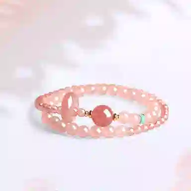 【精选高品质|招桃花】 金师傅 转运平安扣双圈 扣住爱情美满 正缘桃花粉嫩气质优雅 小众轻奢高级清新百搭#好运 粉水晶 手串 女款