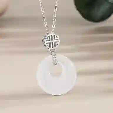 【S925银|甄选高品质】 金师傅 福牌平安扣锁骨链 福气满满平安喜乐吉祥如意 新中式国潮气质简约百搭小众轻奢高级#好运 玉髓 项链 女款