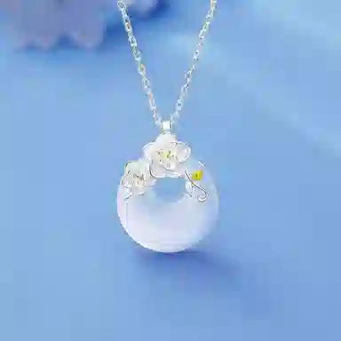 【精选高品质|S925银】 金师傅 山茶花平安扣吊坠 万事如意平安喜乐 新中式繁花国潮复古优雅气质简约日常百搭#好运 玉髓 玉石项链 女款