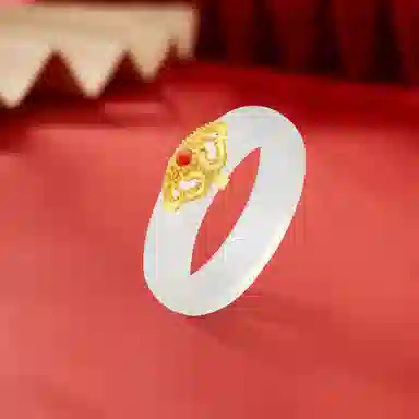 金师傅 荔枝冻指环 吉祥国潮古风气质汉服日常显白通勤佩戴 绿宝石 玛瑙 白玉髓 玉石戒指 男女同款情侣款