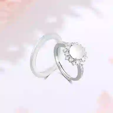 【精选高品质】 金师傅 白月光镶钻叠戴套装 吉祥如意 新中式国潮典雅气质清冷百搭显白时尚经典 小众轻奢高级#好运 玉髓 戒指 女款