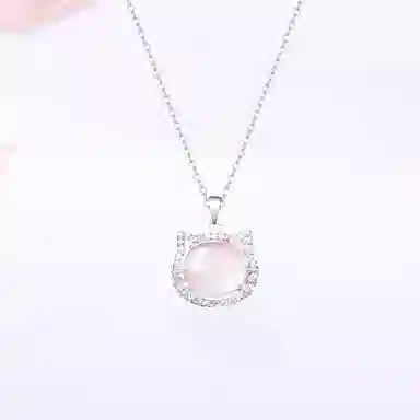 【S999足银|甄选高品质】 金师傅 闪耀猫咪平安锁 招财猫转运 时尚粉嫩气质可爱甜美 百搭日常通勤 小众轻奢高级#好运 玉髓 项链 女款