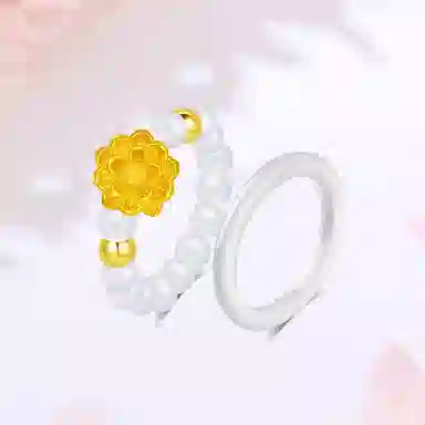 【999金|精选高品质】 金师傅 莲花白月光叠戴戒指 好运莲莲有钱花 万事如意新中式气质清冷百搭优雅 小众轻奢高级#好运 玛瑙 戒指 女款