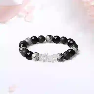 【限量赠·最佳爸爸证|S999足银高品质】 金师傅 招财貔貅 八方来财 财运亨通新中式国潮气质百搭高级#好运 黑曜石 手串 男女同款情侣款