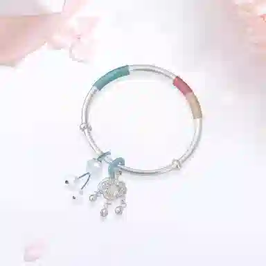 【S999纯银|甄选高品质】 金师傅 素圈平安锁 平安喜乐招财纳福 新中式国潮气质优雅清冷 精致百搭小众轻奢高级#好运 蓝水晶 手镯 女款