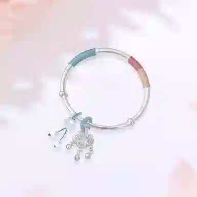 【S999纯银|甄选高品质】 金师傅 素圈平安锁 平安喜乐招财纳福 新中式国潮气质优雅清冷 精致百搭小众轻奢高级#好运 蓝水晶 手镯 女款