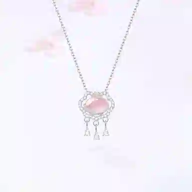 【S925银|甄选高品质】 金师傅 如意平安锁吊坠 平安喜乐招财纳福 新中式气质优雅甜美少女清冷感小众简约清透百搭#好运 粉水晶 项链 女款