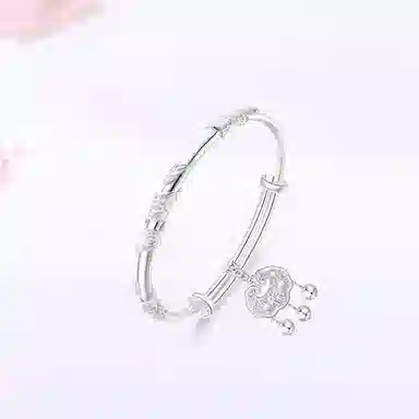 【买一赠一|S999足银|精选高品质】 金师傅 繁花似锦平安锁 吉祥如意长命锁新中式气质优雅百搭#好运 小众轻奢设计高级感 可调节手镯 女款