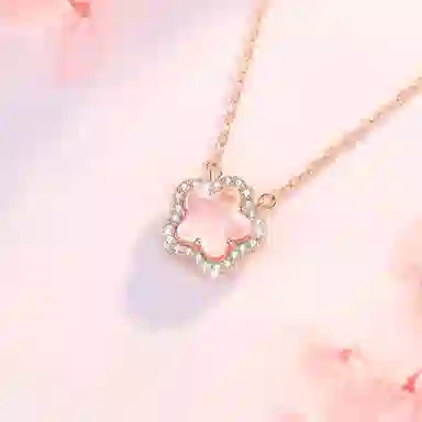 【S999足银|甄选高品质】 金师傅 荔枝冻樱花粉套装 森系花朵轻奢小众锁骨链时尚精致气质简约百搭少女感#好运 粉水晶 项链 女款