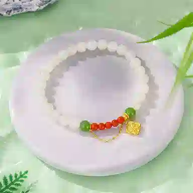 金师傅 福运四叶草 新中式简约招桃花 通勤日常百搭 和田玉手串 白玉/青白玉 男女同款情侣款