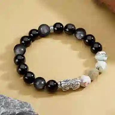 【限量赠·最佳爸爸证|S999足银高品质】 金师傅 貔貅串珠 招财纳福时来运转 新中式国潮复古百搭高级#好运 黑曜石 手串 男女同款情侣款