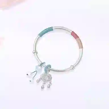 【S999纯银|甄选高品质】 金师傅 素圈平安锁 平安喜乐招财纳福 新中式国潮气质优雅清冷 精致百搭小众轻奢高级#好运 蓝水晶 手镯 女款