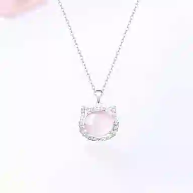 【S999足银|甄选高品质】 金师傅 闪耀猫咪平安锁 招财猫转运 时尚粉嫩气质可爱甜美 百搭日常通勤 小众轻奢高级#好运 玉髓 项链 女款