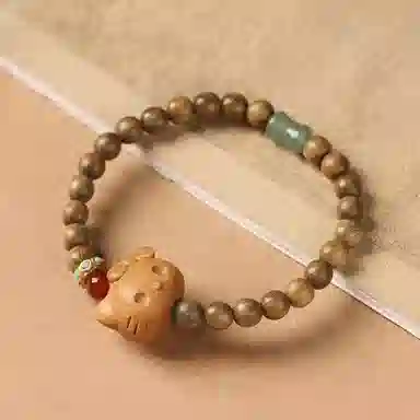 【S999足银|甄选高品质】 金师傅 平安锁猫咪套装 吉祥如意招财猫转运新中式国潮气质民族小众高级简约百搭吊坠 黑檀 手串 男女同款情侣款