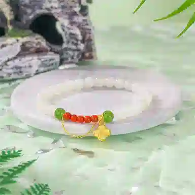 金师傅 福运四叶草 新中式简约招桃花 通勤日常百搭 和田玉手串 白玉/青白玉 男女同款情侣款