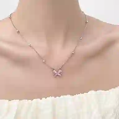 【高品质|蝴蝶玄学！】 金师傅 梦幻锁骨链 招财转运粉嫩显白森系梦幻时尚精致气质优雅甜美 小众轻奢高级#好运 玻璃猫眼 项链 女款