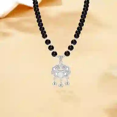 【S999足银|甄选高品质】 金师傅 平安锁猫咪套装 吉祥如意招财猫转运新中式国潮气质民族小众高级简约百搭吊坠 黑檀 手串 男女同款情侣款