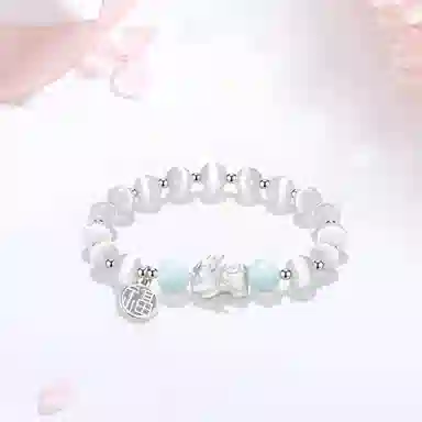 【S999纯银|甄选高品质】 金师傅 福牌貔貅串珠 招财纳福吞金兽 新中式国潮气质简约百搭小众轻奢高级#好运 玻璃猫眼 手串 男女同款情侣款