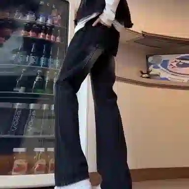 悍戈 美式潮牌设计感修身窄版多款式拼接微喇牛仔裤 男女同款