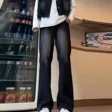 悍戈 美式潮牌设计感修身窄版多款式拼接微喇牛仔裤 男女同款