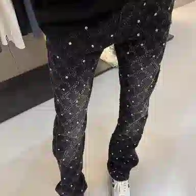 寻星记 美式高端铆钉满天星时尚直筒高街青少年轻奢百搭休闲长裤牛仔裤 男女同款