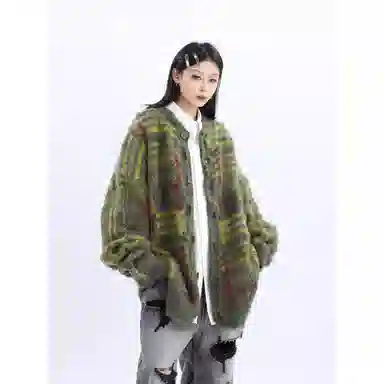 悍戈 美式复古撞色拼接潮流开衫外套 日常通勤无性别百搭针织衫 男女同款