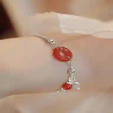倾爱 新中式 国潮  红色 碎银子平安扣 玛瑙 手链 女款