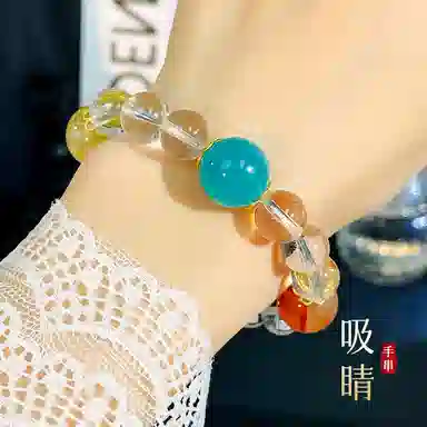 倾爱 多财多福 好运简约设计款百搭彩虹糖果色天然 白水晶 手串 女款