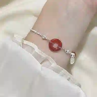 倾爱 新中式 国潮  红色 碎银子平安扣 玛瑙 手链 女款