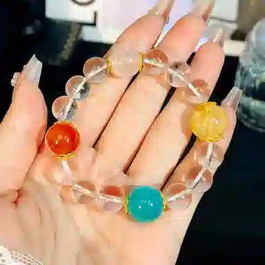 倾爱 多财多福 好运简约设计款百搭彩虹糖果色天然 白水晶 手串 女款