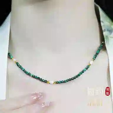 倾爱 新中式国潮 古风高贵优雅气质简约清新绿金流水#好运天然 玉髓 项链 女款