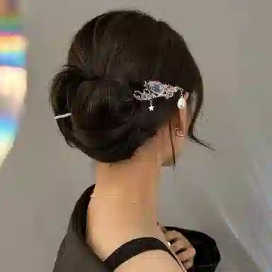 尚银福 甜美少女心汉服旗袍月光星空流苏发饰 轻奢小众高级感设计发钗 精致小巧仙气温柔优雅星月盘发头饰 合金 发簪 女款
