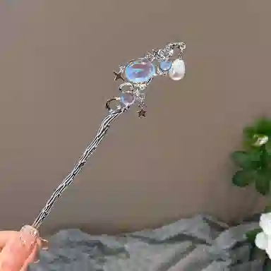 尚银福 甜美少女心汉服旗袍月光星空流苏发饰 轻奢小众高级感设计发钗 精致小巧仙气温柔优雅星月盘发头饰 合金 发簪 女款