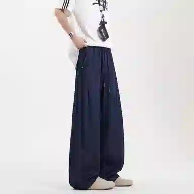 美式高街风格多元素融合水洗复古拼接坠感阔腿弯刀裤通勤百搭宽松大码休闲裤潮流牛仔裤 男女同款 经典牛仔蓝