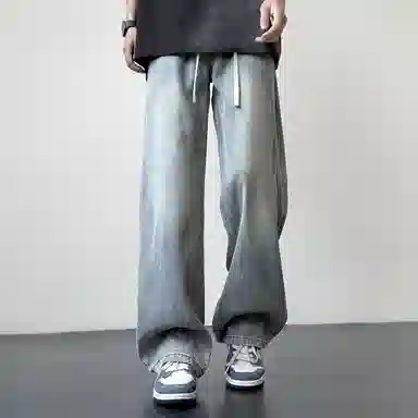 北欧攻略 美式高街复古水洗宽松直筒潮牌长裤牛仔裤 男女同款