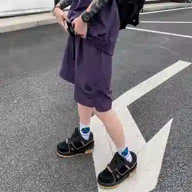 沐诚阳译 美式高街复古连帽短袖与五分裤宽松透气百搭组合轻薄速干上衣简约潮牌通勤户外垂感纯色休闲运动套装 男女同款