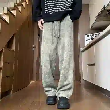 布客行 美式高街复古渐变扎染宽松直筒百搭垂感长裤休闲裤 男女同款