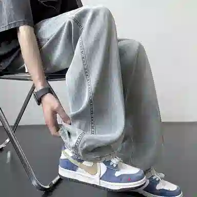 北欧攻略 美式高街复古水洗宽松直筒潮牌长裤牛仔裤 男女同款