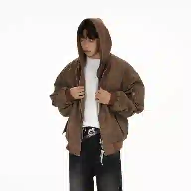 悍戈 巴恩风美拉德假两件美式高街痞帅连帽飞行机车服夹克外套 男女同款