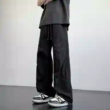 悍戈 美式纯色基础棉麻户外伞兵垂感褶皱阔腿速干工装冰丝裤直筒宽松轻薄透气舒适通勤百搭运动拖地休闲裤 男女同款