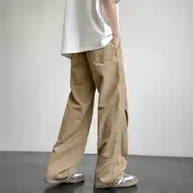 悍戈 美式纯色基础棉麻户外伞兵垂感褶皱阔腿速干工装冰丝裤直筒宽松轻薄透气舒适通勤百搭运动拖地休闲裤 男女同款
