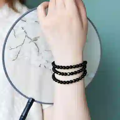 【消除108种烦恼】 灵菲 时尚潮流念珠佛珠叠戴手饰 新中式文艺复古 霉运消散 时来运转 #好运 黑曜石 手串 男女同款情侣款