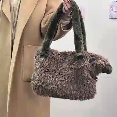 Bywhich Capybara Plush Tote Bag Brown