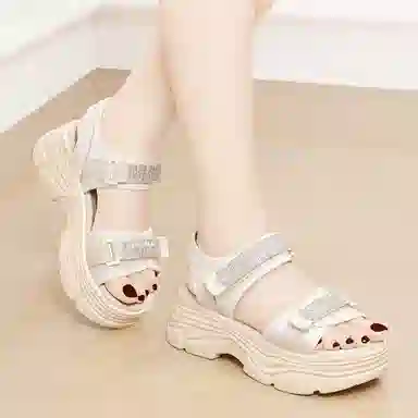金丝兔 牛皮革 休闲舒适潮流时尚百搭 沙滩凉鞋 女款