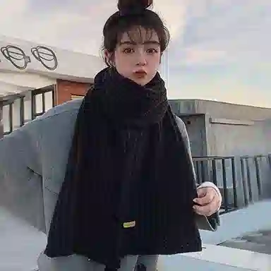 纳兰杜 小清新纯色保暖简约外搭防寒围脖礼盒装 聚酯纤维 绒线围巾 男女同款情侣款 黑色