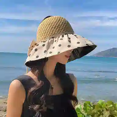 纳兰杜 超大帽檐旅行露营沙滩太阳帽防紫外线韩版遮阳帽 织物（涤纶） 防晒帽 女款 卡其色/黑色/米色