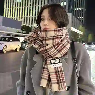 纳兰杜 经典格子保暖   潮流小清新加厚高级感 小众个性 绒线围巾 女款 米色/绿色