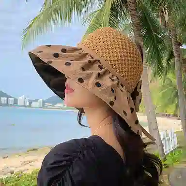 纳兰杜 超大帽檐旅行露营沙滩太阳帽防紫外线韩版遮阳帽 织物（涤纶） 防晒帽 女款 卡其色/黑色/米色